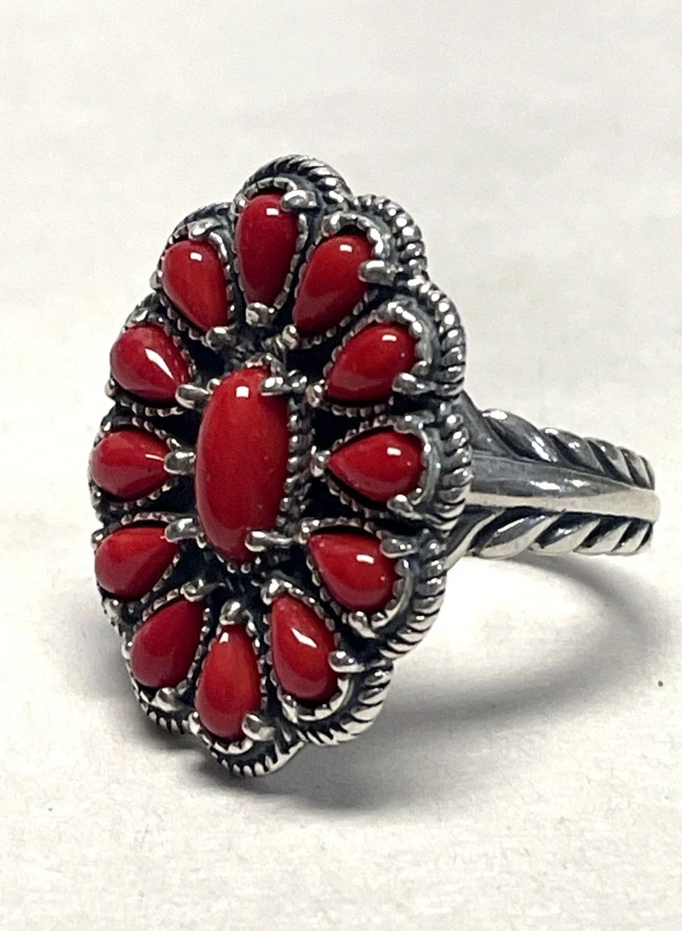 Carolyn Pollack American West 925 Sterling Silver Red Coral Cluster Ring Size 6